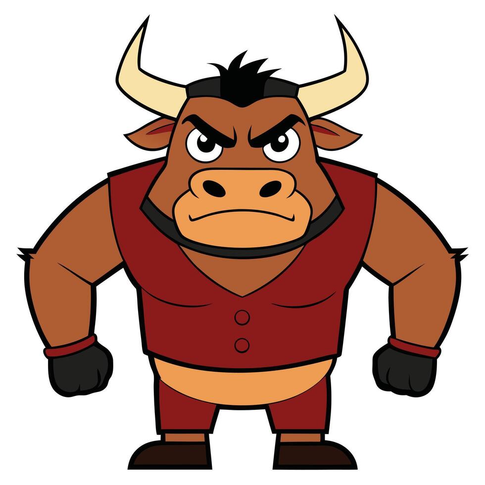 Cartoonish bull character design standing tall in formal attire illustration vector