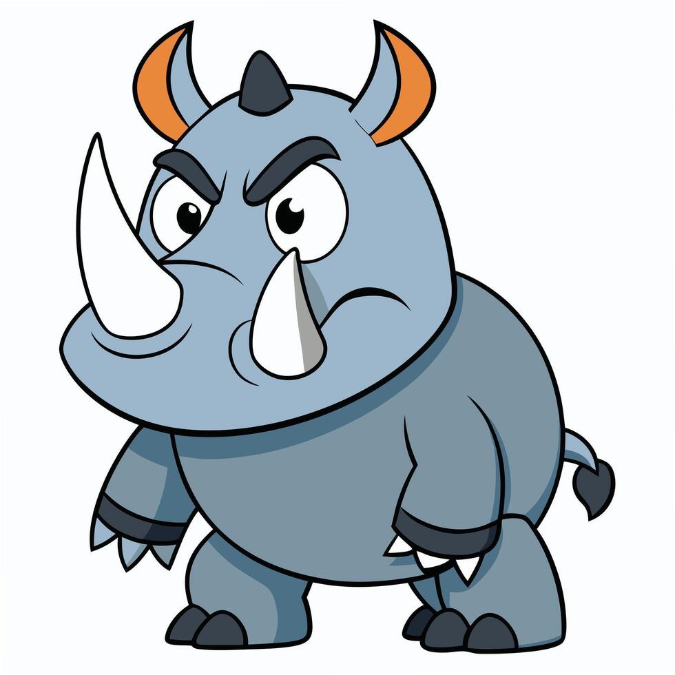 Cartoon rhino illustration with angry expression animal character design vector
