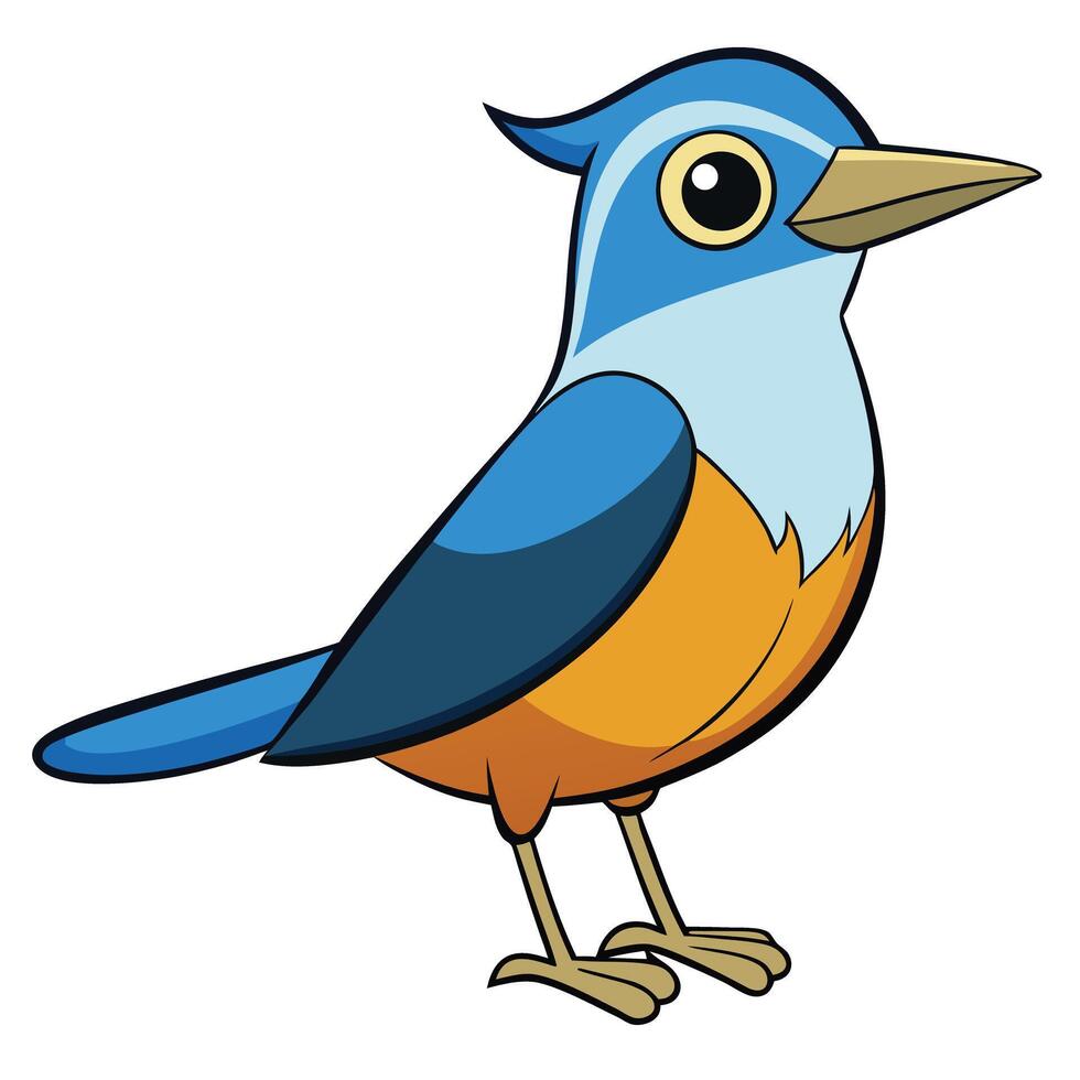 Cartoon bird illustration with blue and orange plumage detailed art vector