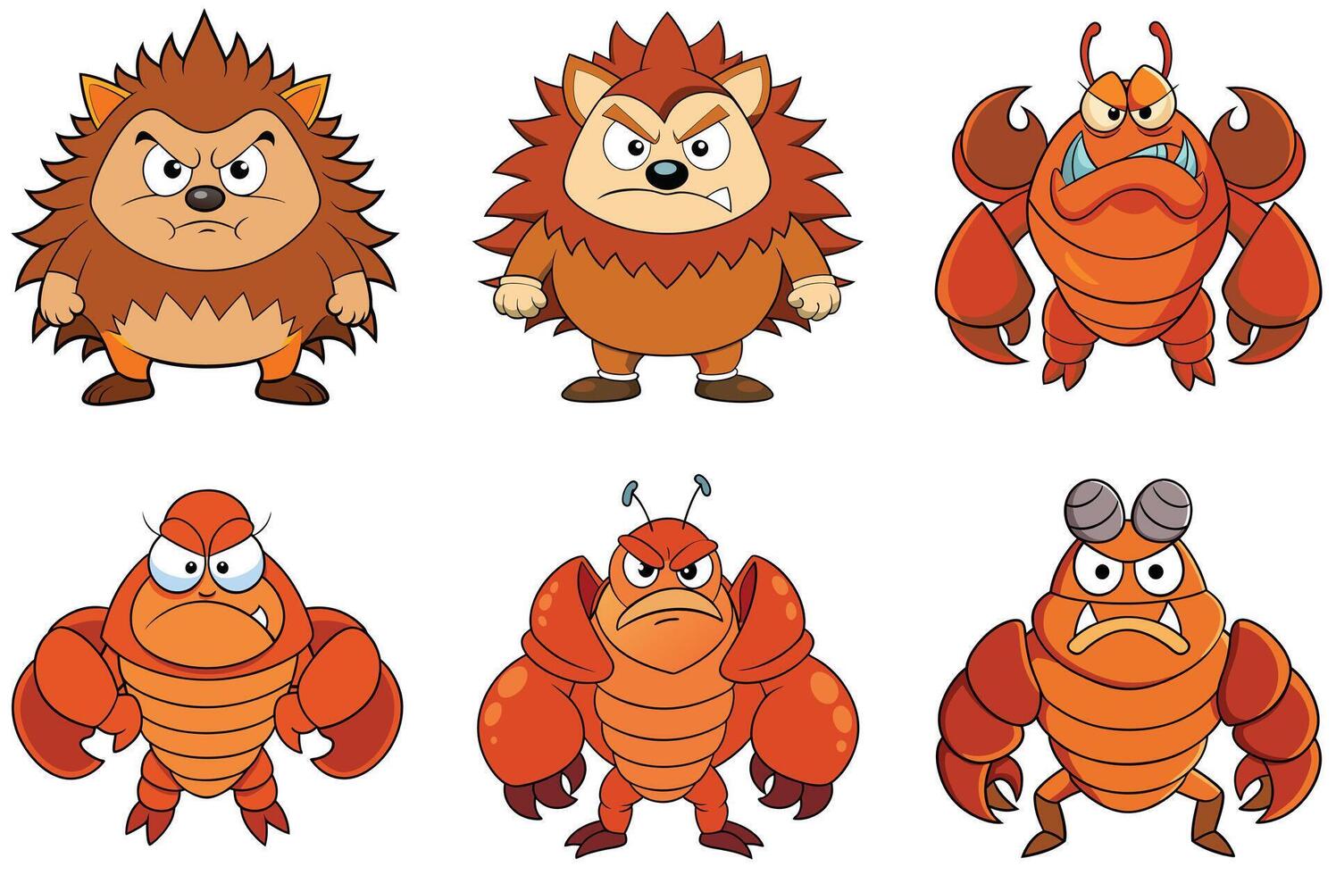 Cute cartoon characters illustration of hermit crabs and sad koala bears vector