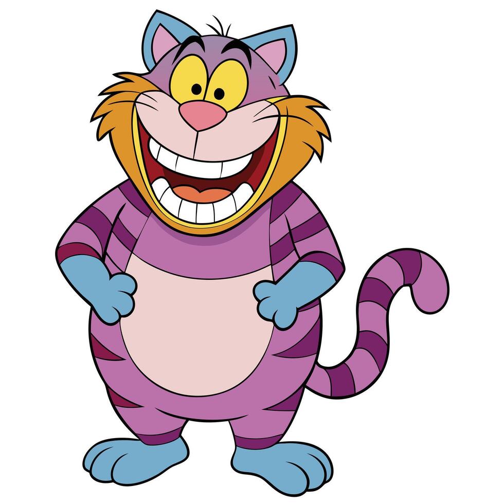 Cartoon striped cat with big smile isolated on white background vector