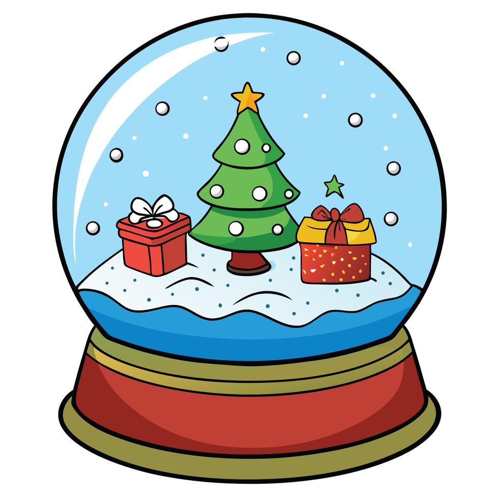 Cartoon christmas snow globe with tree and presents illustration vector