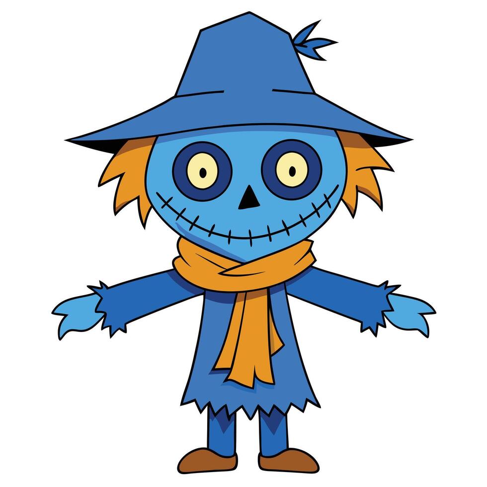 Cartoon style scarecrow illustration for autumn fall halloween theme graphics vector
