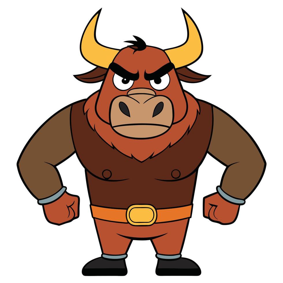 Cartoon minotaur illustration strong angry bull character fantasy mythical creature vector