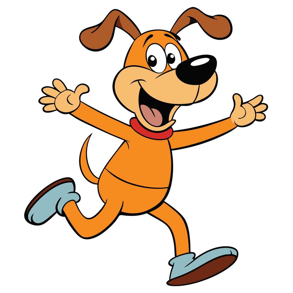 Joyful cartoon dog running happily with open arms celebrating achievement vector