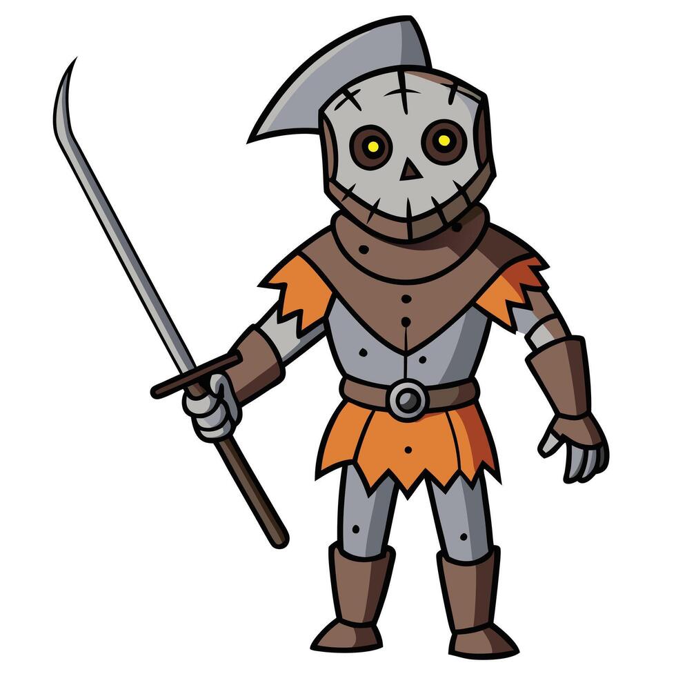 Cartoon undead warrior knight with sword halloween fantasy character illustration vector