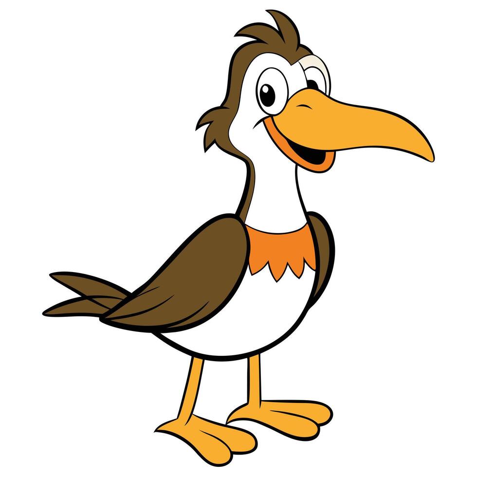 Smiling cartoon bird character illustration with brown wings and orange details vector