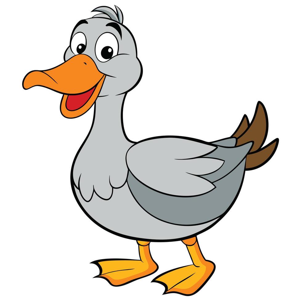 Cartoon duck illustration character with gray feathers standing brightly for children vector