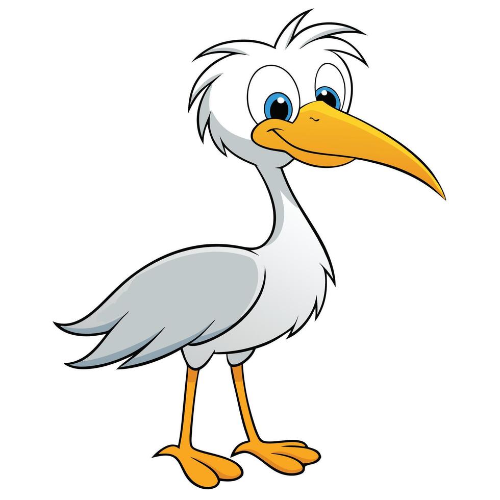 Cartoon illustration of a happy egret stork or heron bird character vector