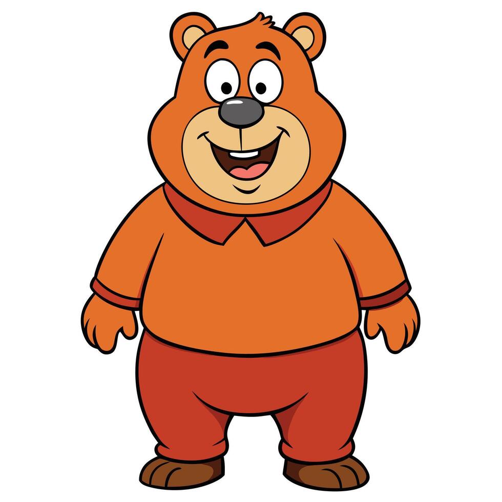Smiling cartoon bear character wearing casual clothes full body isolated vector
