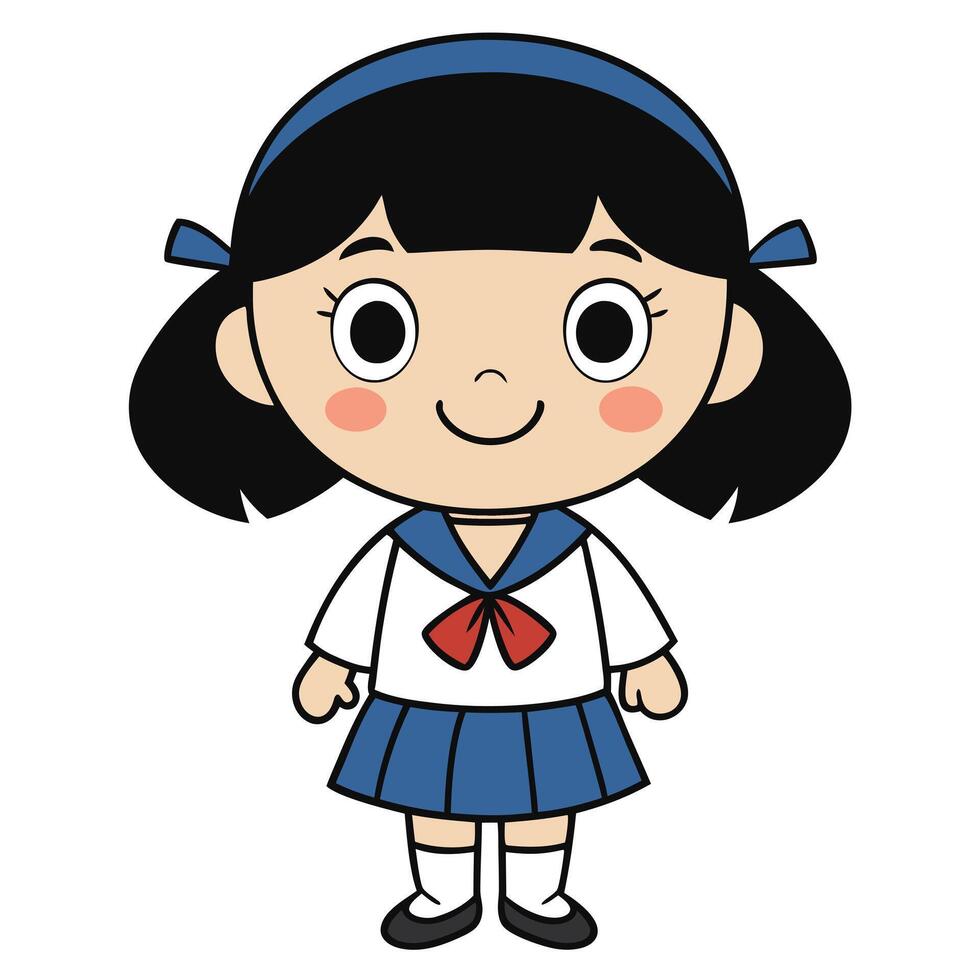 Cartoon schoolgirl in uniform japanese anime style cute and simple illustration vector