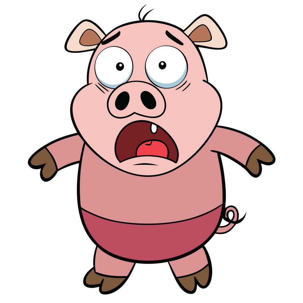 Cartoon pig character expressing shock and fear with wide eyes and open mouth vector