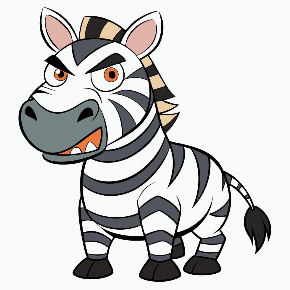 Cartoon zebra character angry facial expression african wildlife illustration design vector