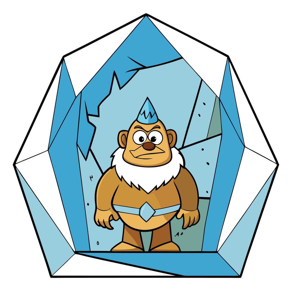 Cartoon character frozen in ice block animated illustration vector