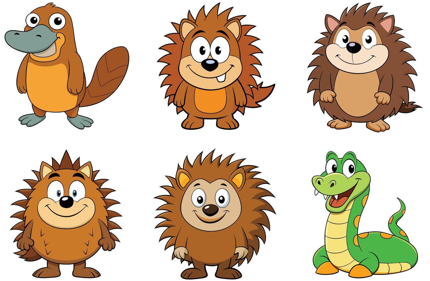 Cartoon animals collection cute bull alligators and hedgehog illustration vector