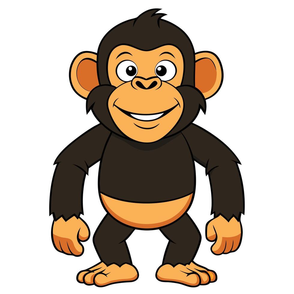 Cartoon chimpanzee standing with a smile isolated on white background illustration vector