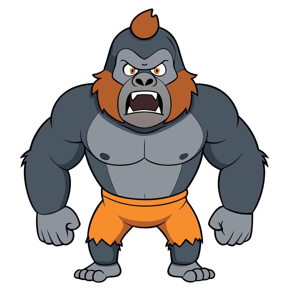 Cartoon gorilla angry standing upright threatening aggressive expression cartoon animal vector