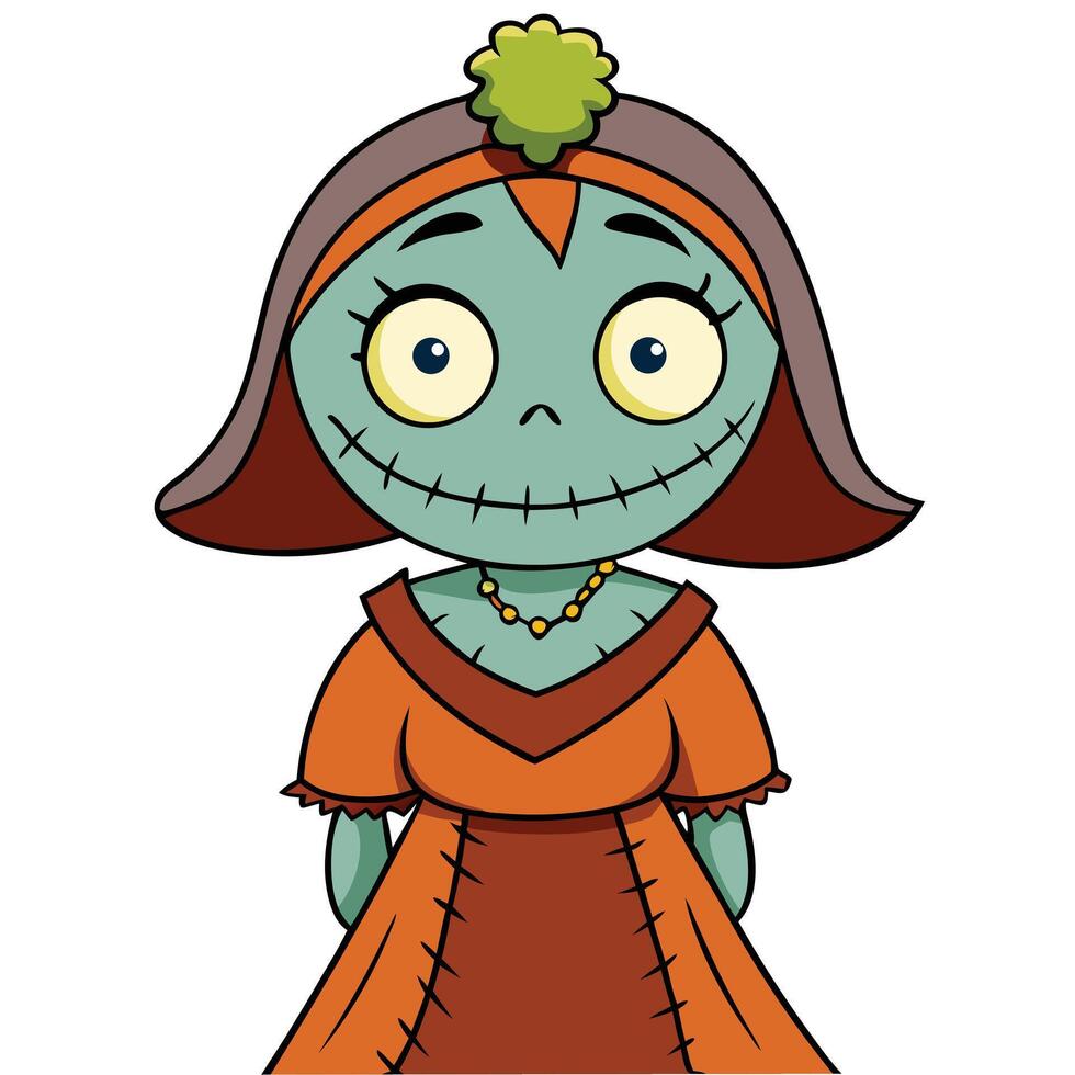 Cartoon zombie girl illustration with halloween theme and friendly expression vector