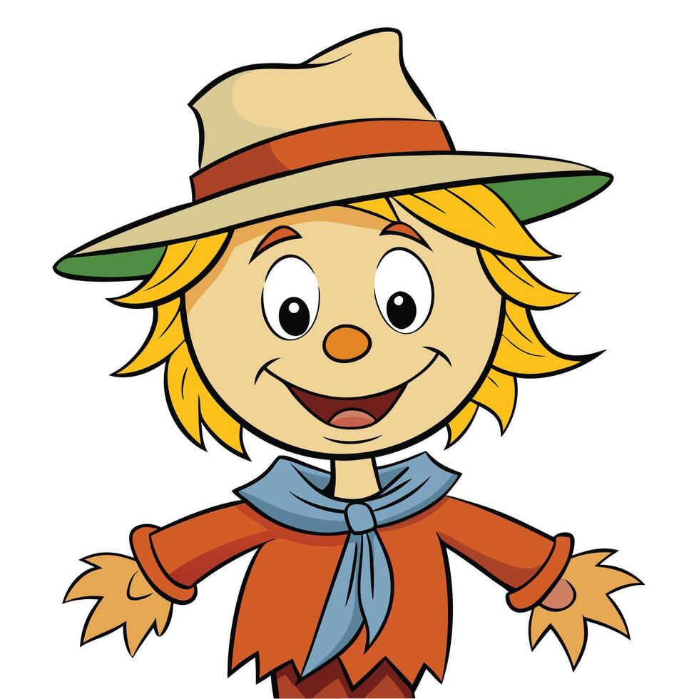 Happy cartoon scarecrow illustration for fall harvest festival and thanksgiving day vector
