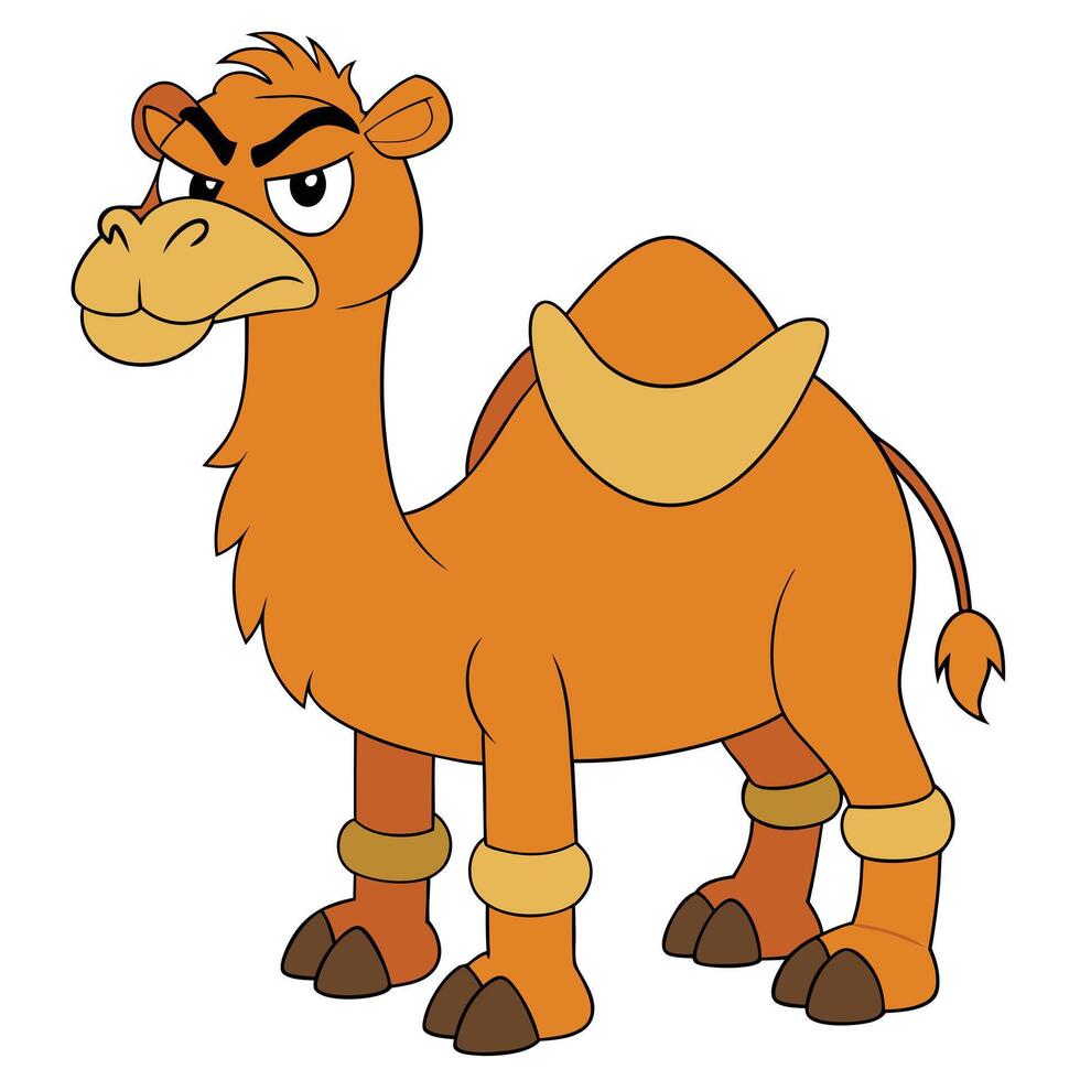 Irritated cartoon camel with orange fur and an angry facial expression isolated vector