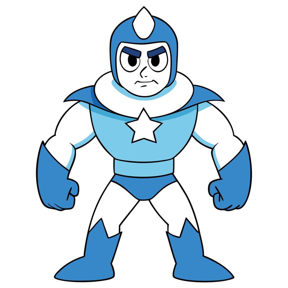 Cartoon superhero illustration of a powerful character with star emblem vector