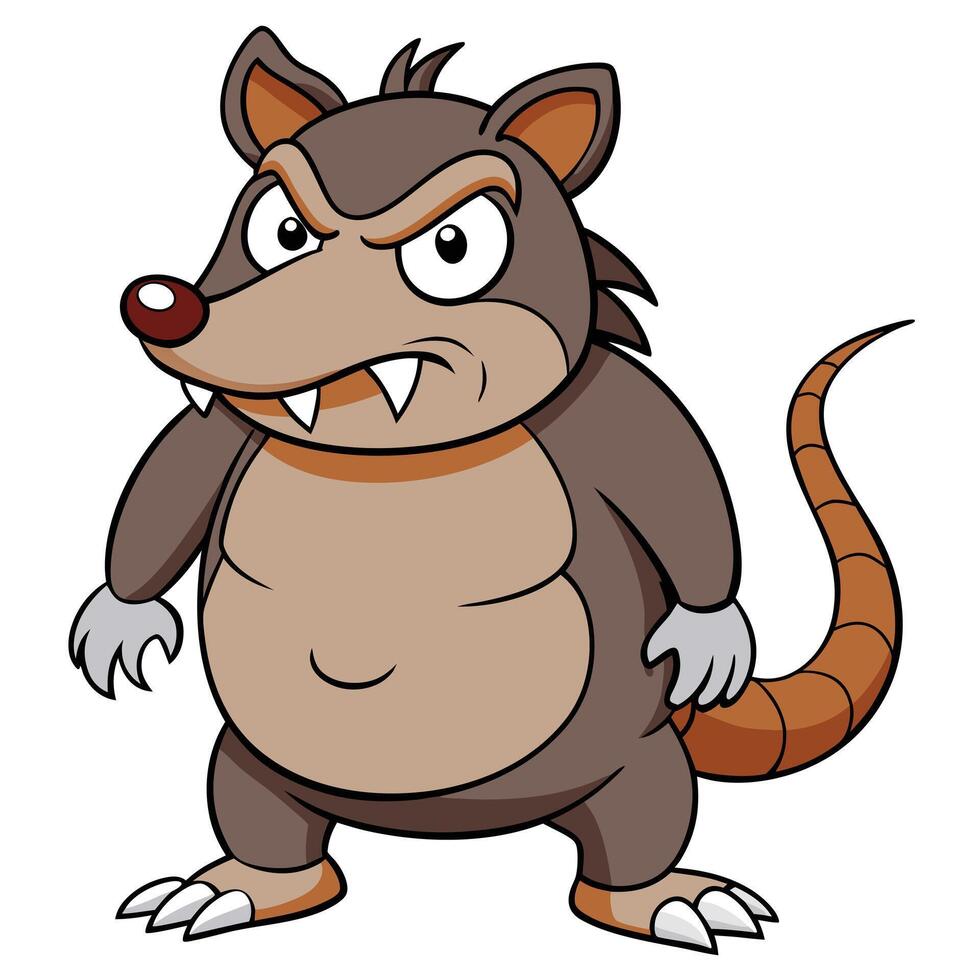 Cartoon illustration of an angry and mischievous looking rat or rodent character vector
