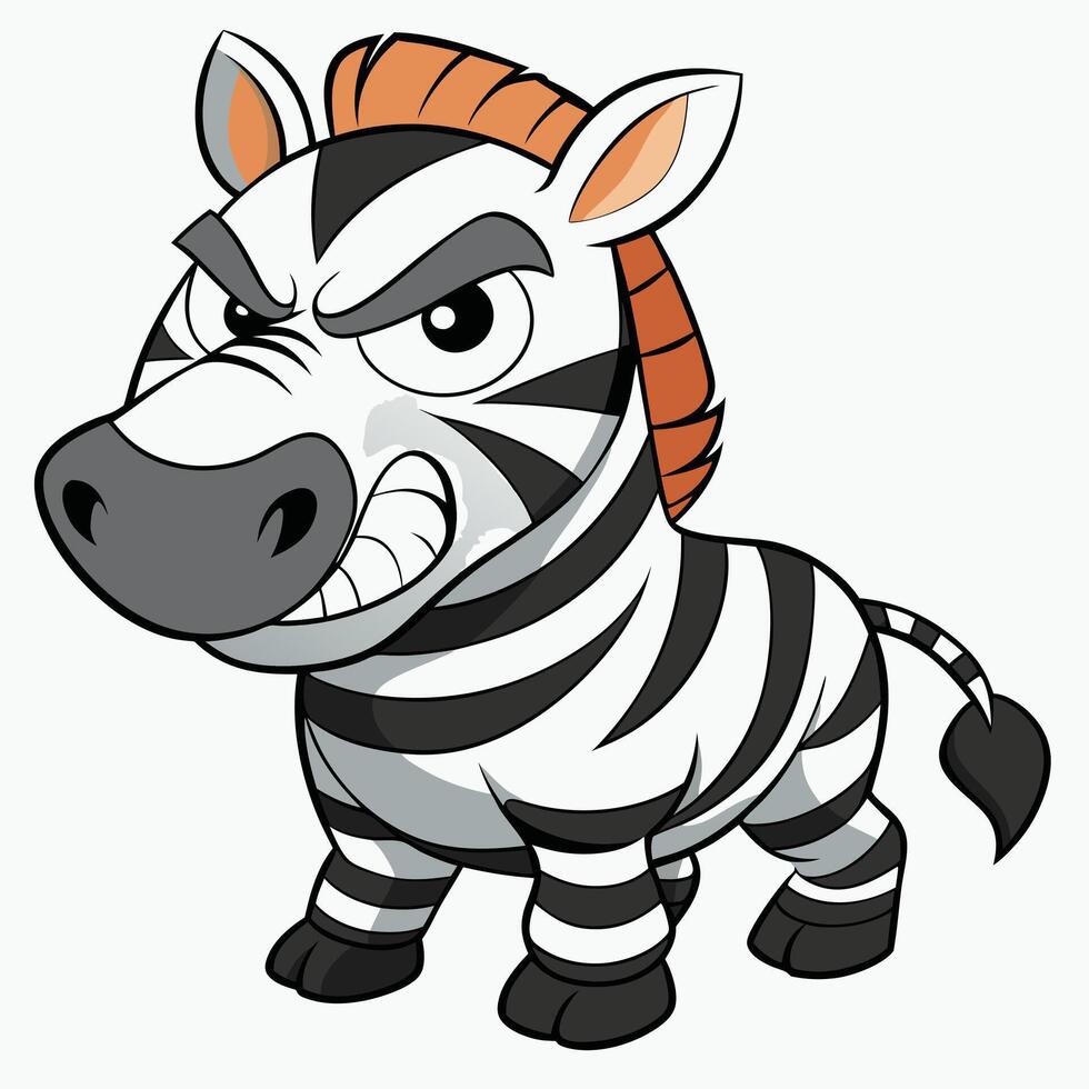 Cartoon zebra illustration with an angry expression and exaggerated features vector