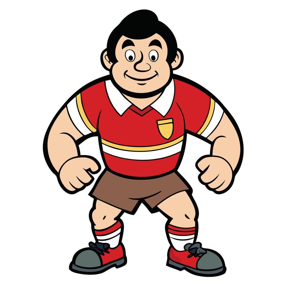 Cartoon young boy with red jersey sports uniform graphic illustration vector