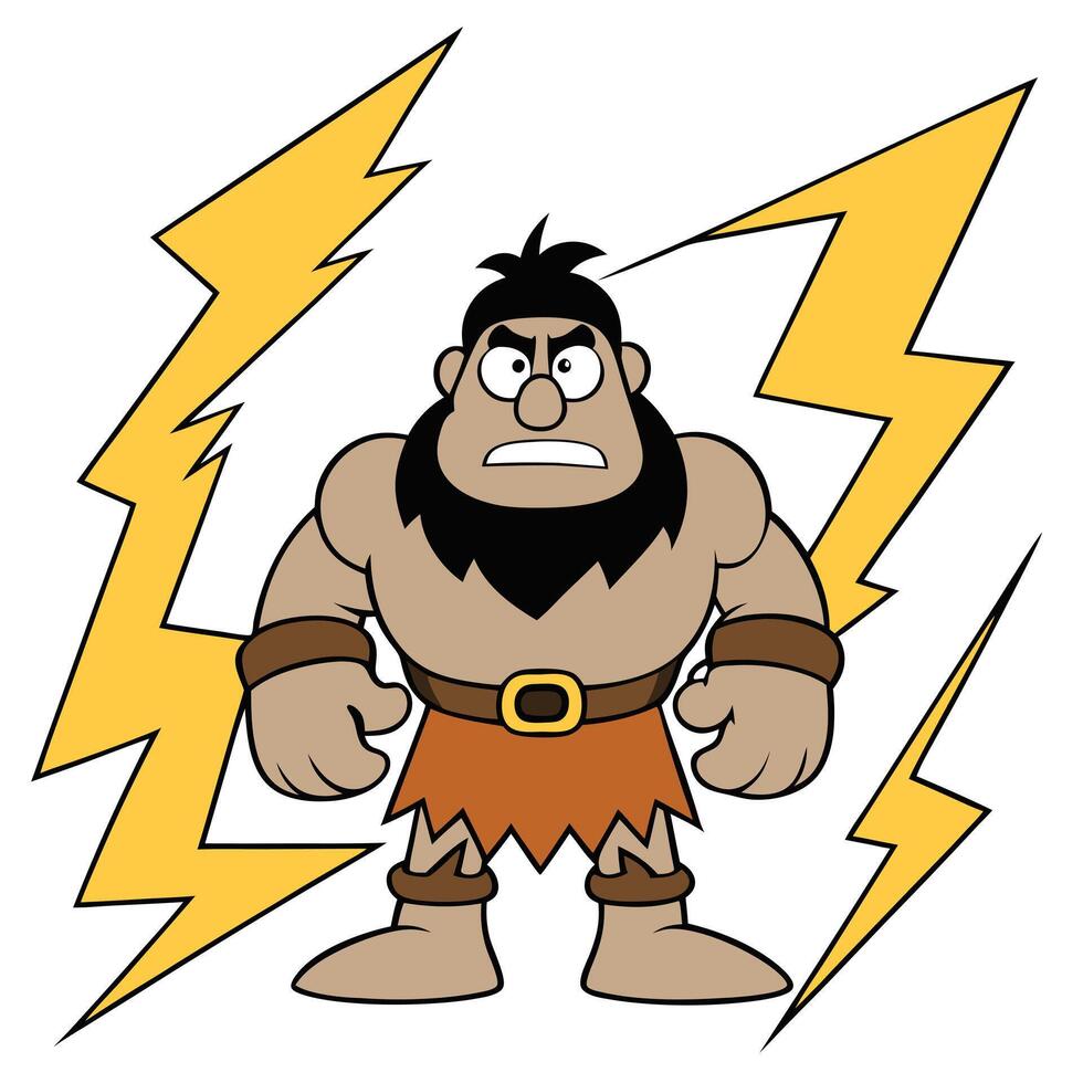 Cartoon caveman character with lightning bolts angry stone age warrior vector