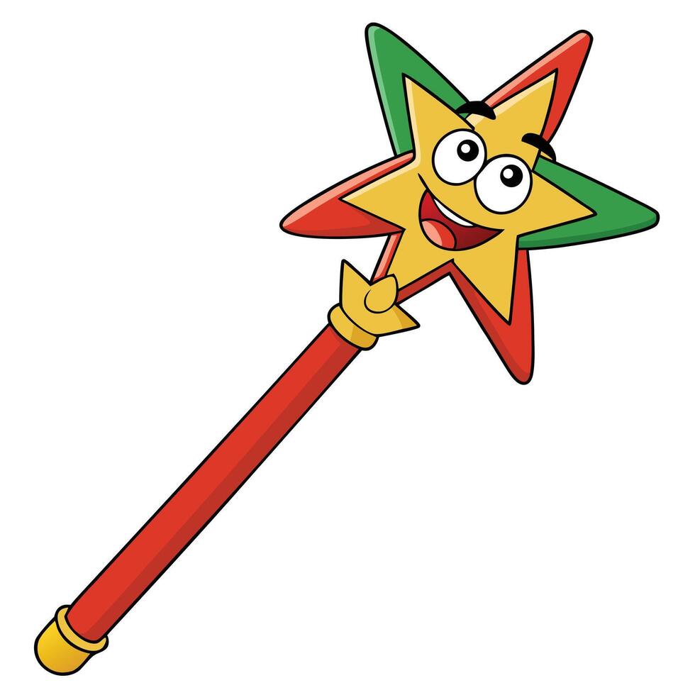 Cartoon magic wand with smiling star face illustration for kids design vector