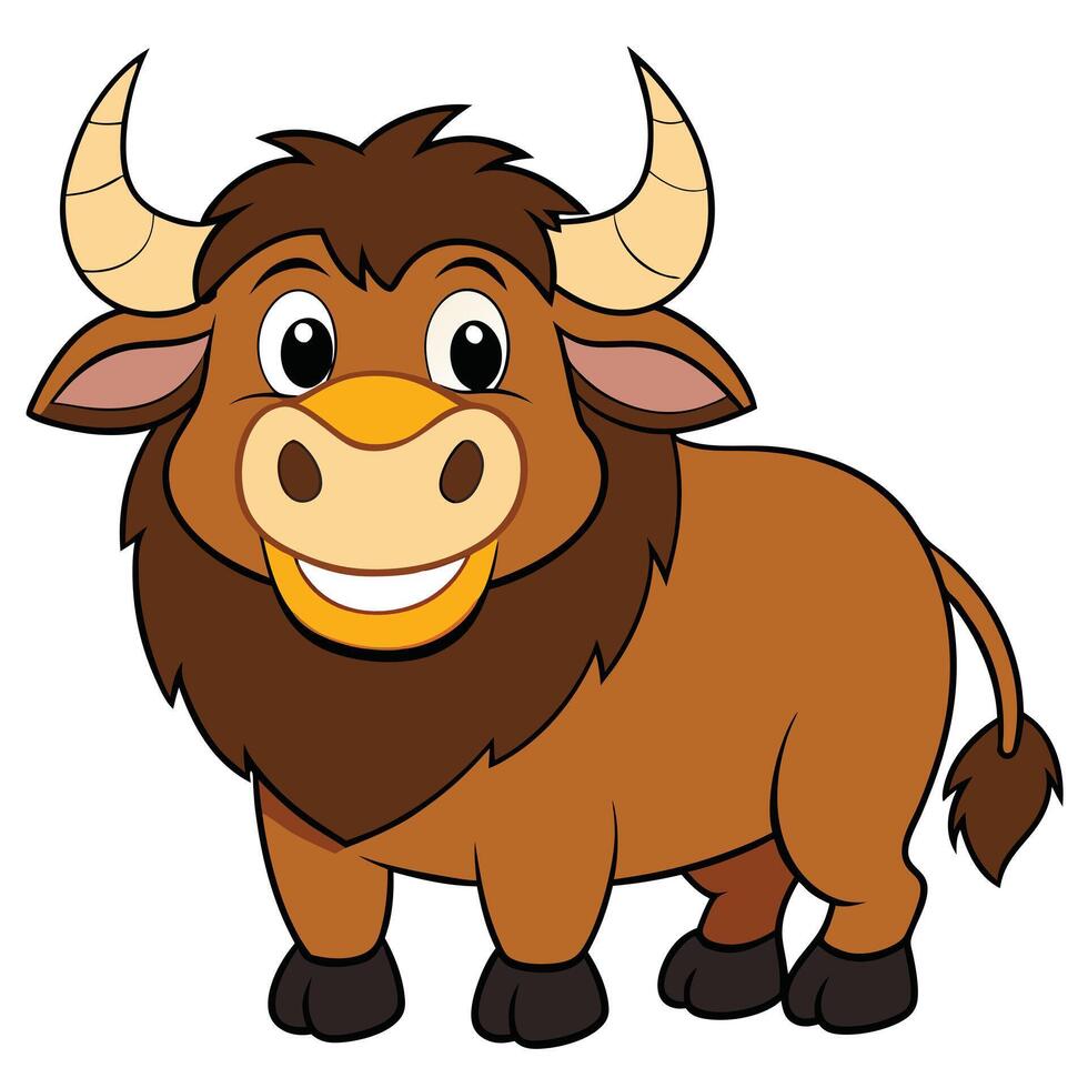 Cute cartoon bison illustration standing with a friendly smile vector