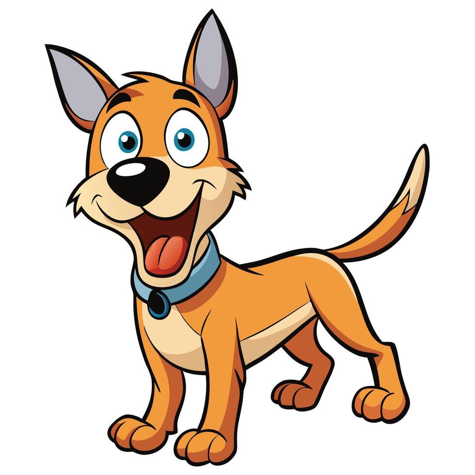 Cheerful cartoon dog illustration standing on white background with blue collar vector