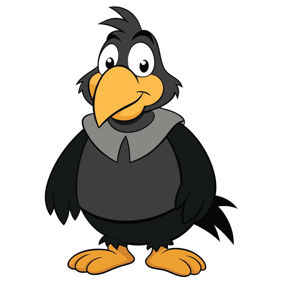 Cartoon black crow mascot illustration standing with a neutral expression vector