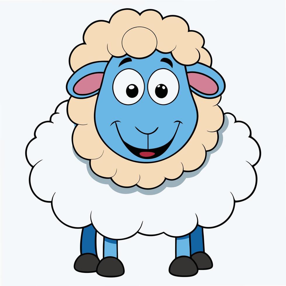 Cute cartoon sheep illustration with blue face and white wool vector