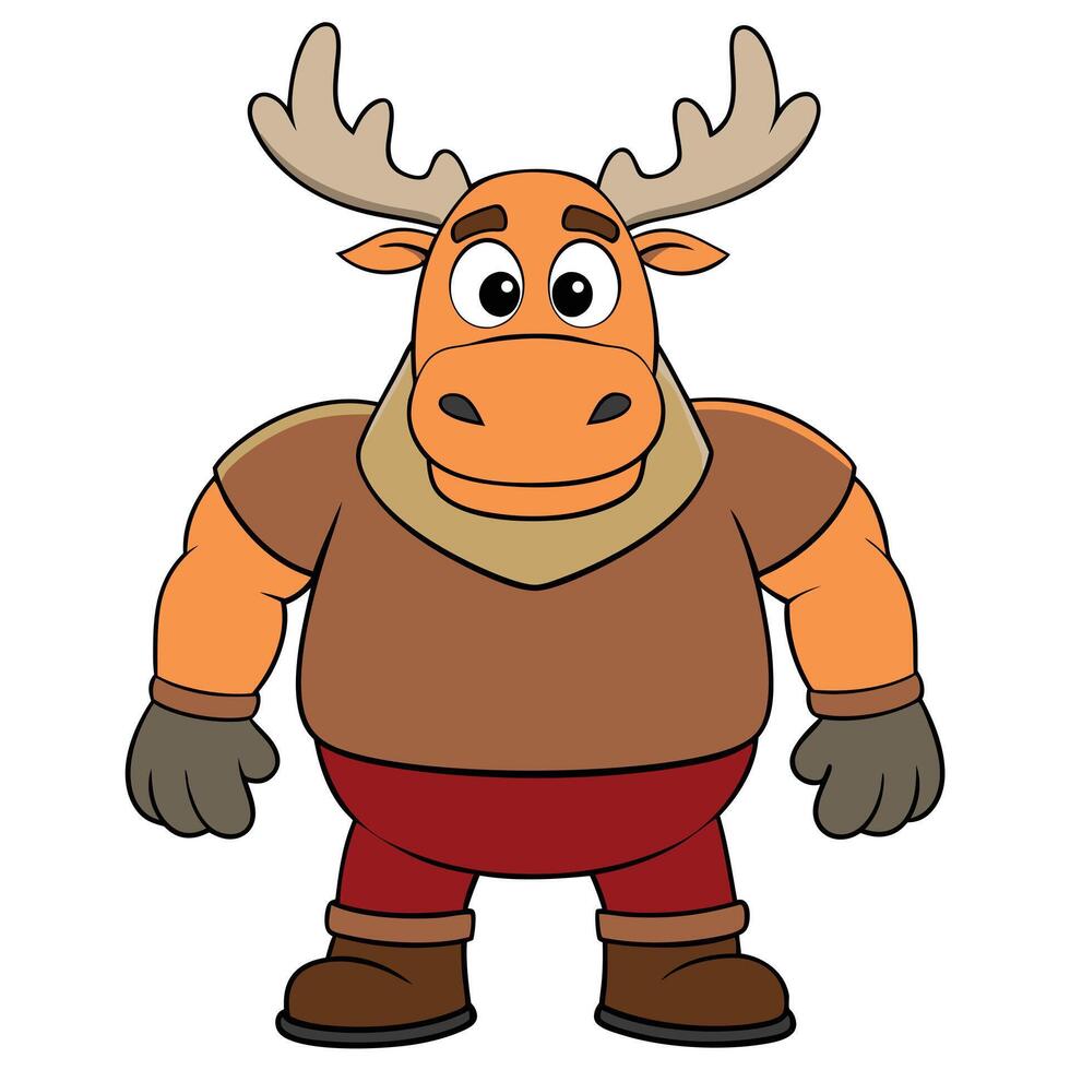 Cartoon moose character in clothes standing upright funny animal illustration vector