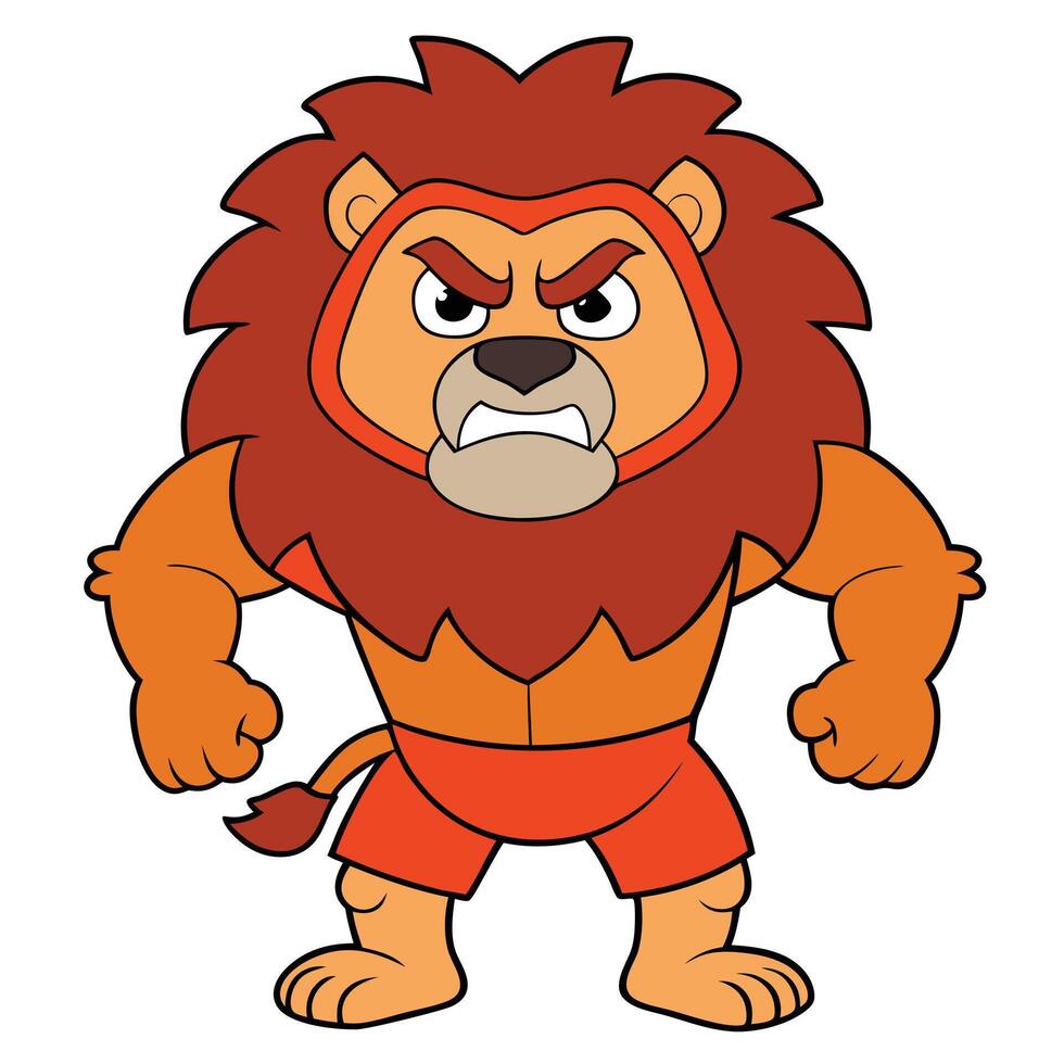 Cartoon lion character angry expression muscular build ready to pounce vector