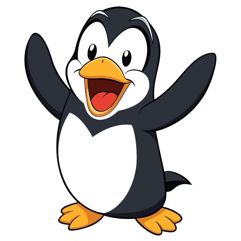 Cartoon penguin character with open arms welcoming and cheerful expression illustration vector