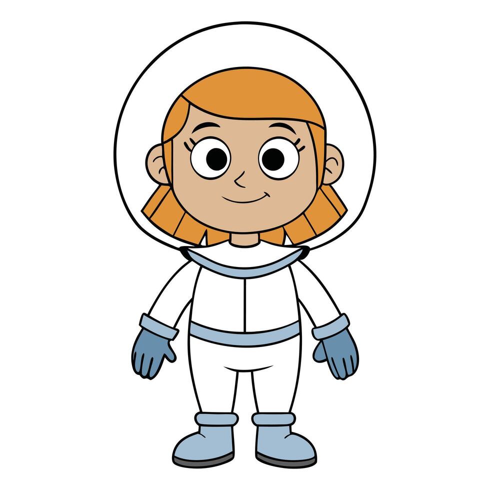 Cartoon girl astronaut character wearing space suit with helmet isolated on white background vector