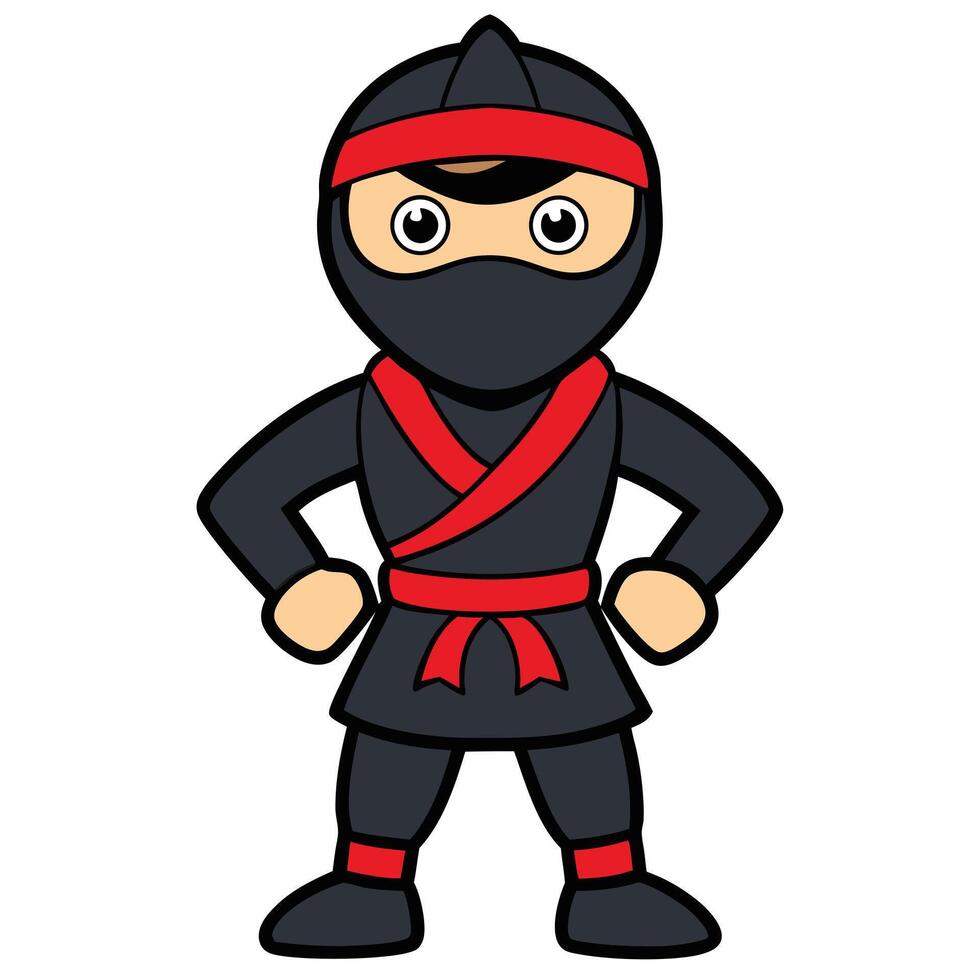 Cartoon style ninja character illustration cute and powerful mascot design vector