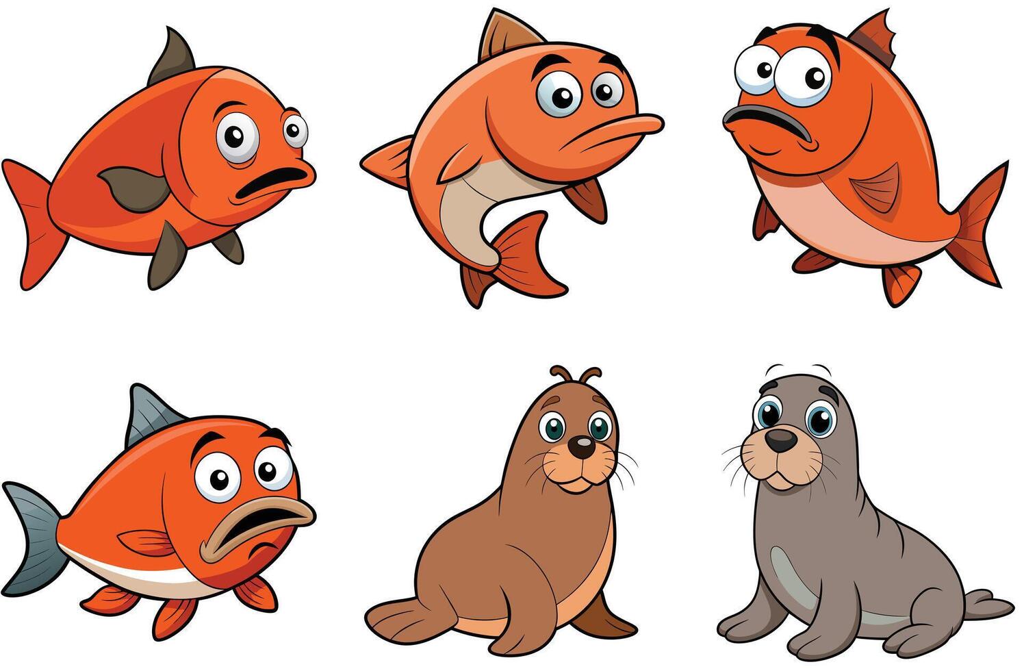 Angry cartoon animal characters lobster fox skunk sloth illustration vector