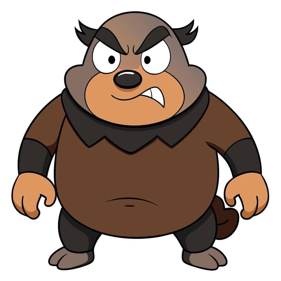 Cartoon grizzly bear character with an angry expression and fierce look vector