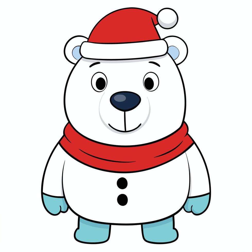 Cute cartoon polar bear wearing santa hat and scarf christmas holiday theme vector