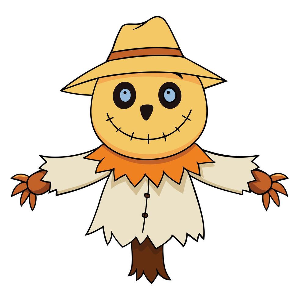 Cartoon scarecrow illustration for halloween and autumn themes graphic resource vector