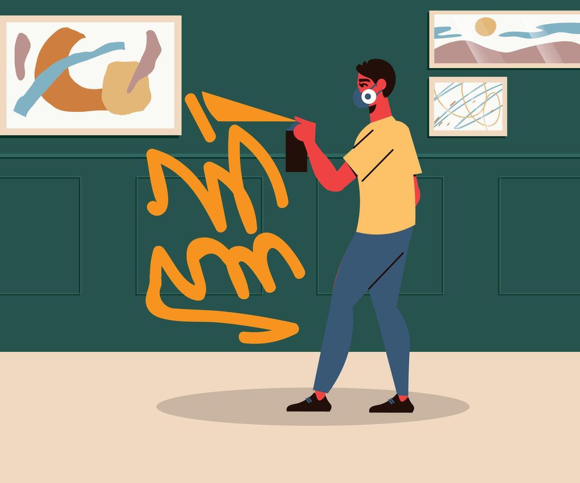illustration of a person painting a green wall vector