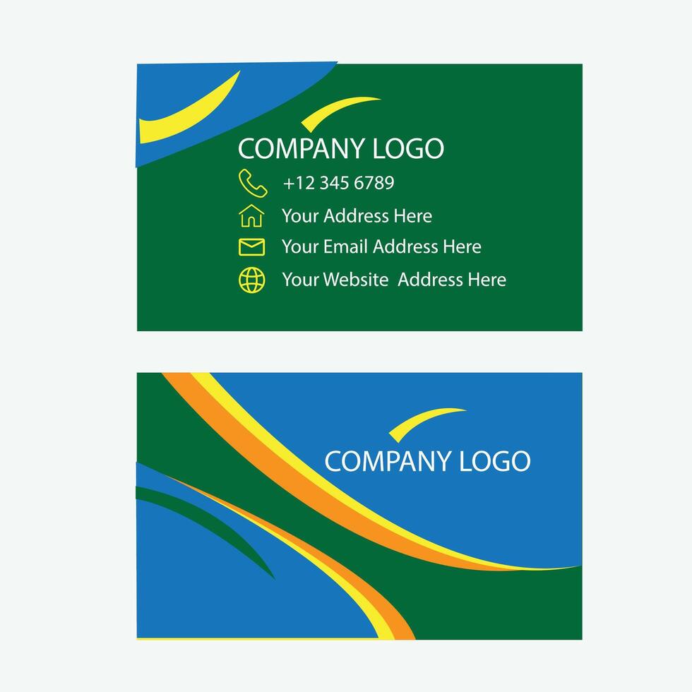 business card template with a green and yellow design vector