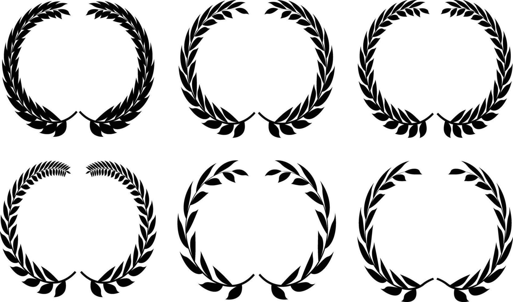 Set of wreaths and branches with leaves. Hand drawing laurel wreaths and branches collection. Laurels wreaths, swirls, twigs and flower ornaments. Herbs, flowers and plants elements vector