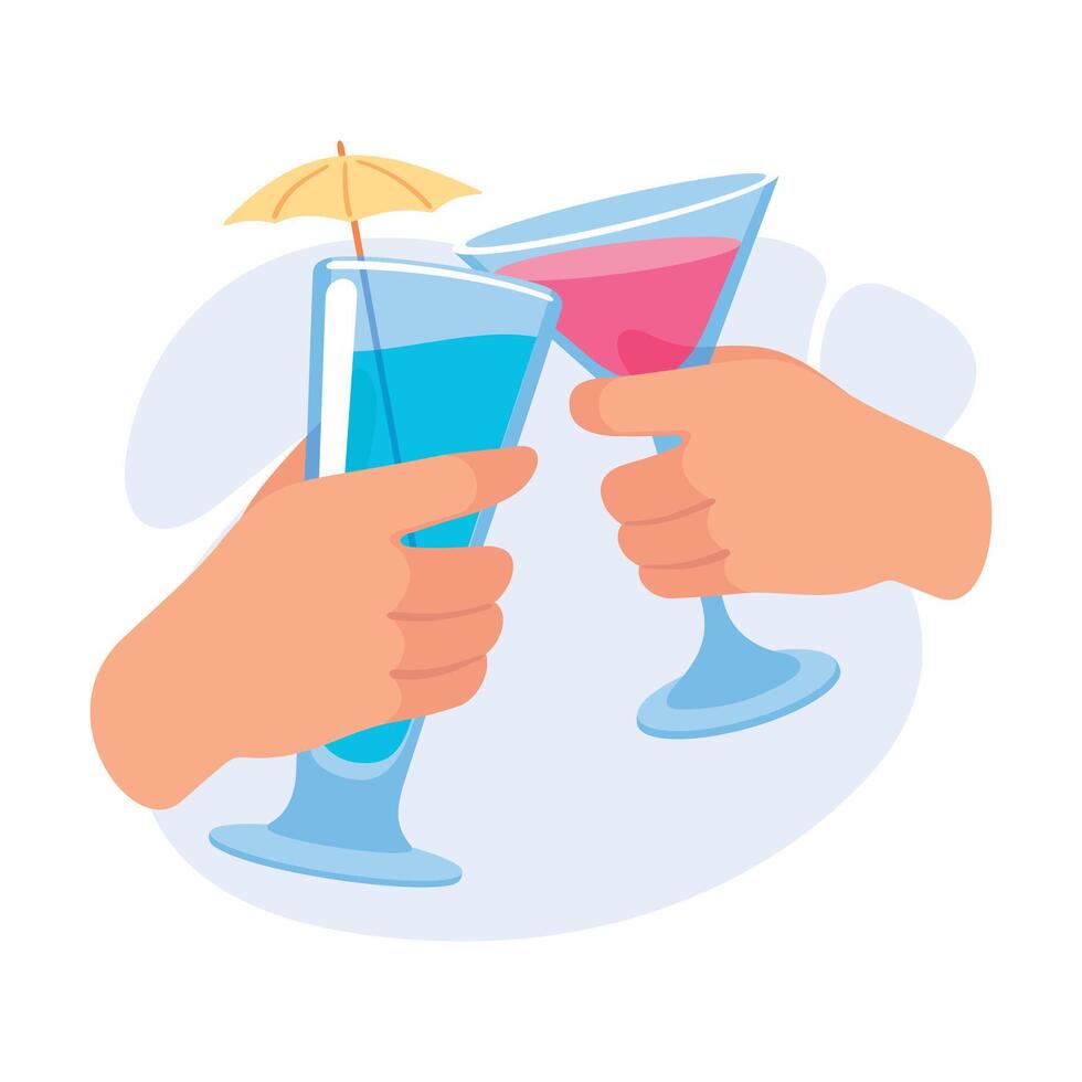 Glass with Cocktail Drink in Hands Clinking Together Illustration vector