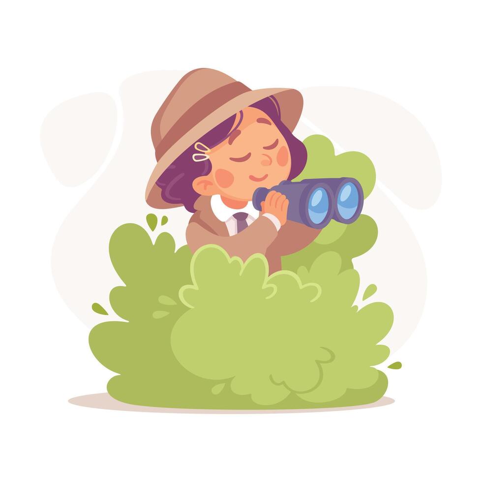 Inspecting Detective Girl Character Investigating Case Illustration vector