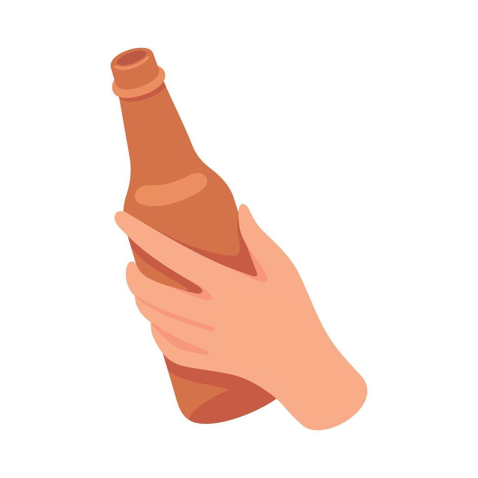Glass Bottle with Beer Hold by Hand Illustration vector