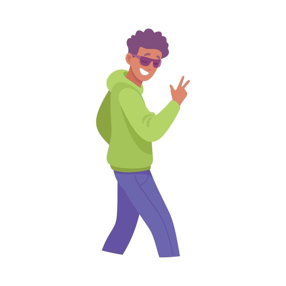 Holiday with Man Character in Glasses Show V Sign Cheering Illustration vector